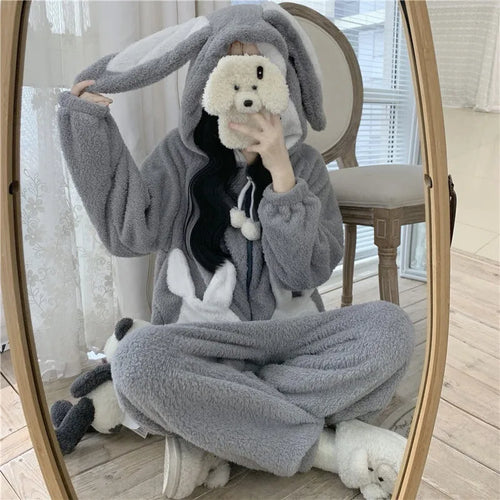 Cozy Bunny Warm Hooded Jumpsuit Pajamas - Image 0