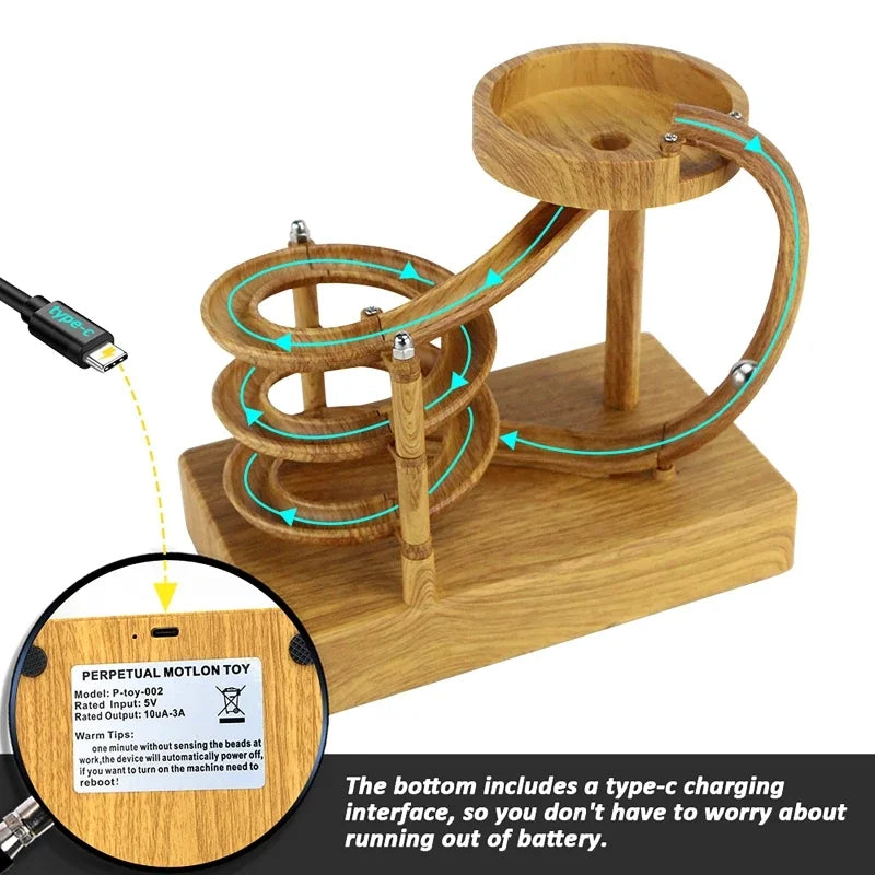 Wooden Perpetual Spiral Motion Kinetic Ball Roller Science Toy - Image 1