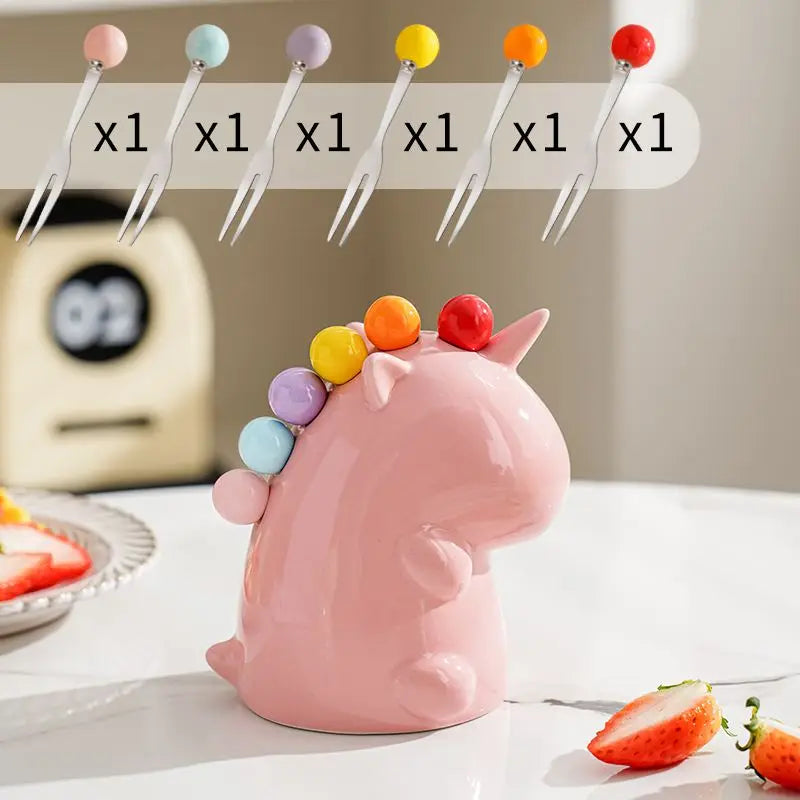 Ceramic Unicorn Stainless Steel Fruit Fork Set - Image 6
