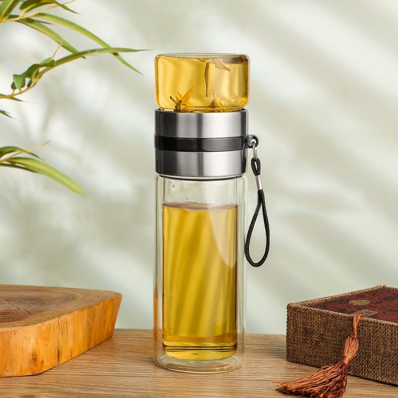 2in1 Double Wall Thermal Smart Tea Glass Bottle - Image 2