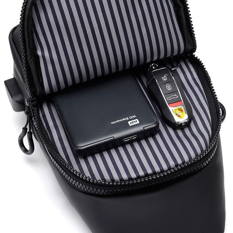 Korean City Waterproof USB Charging Crossbody Bag - Image 5