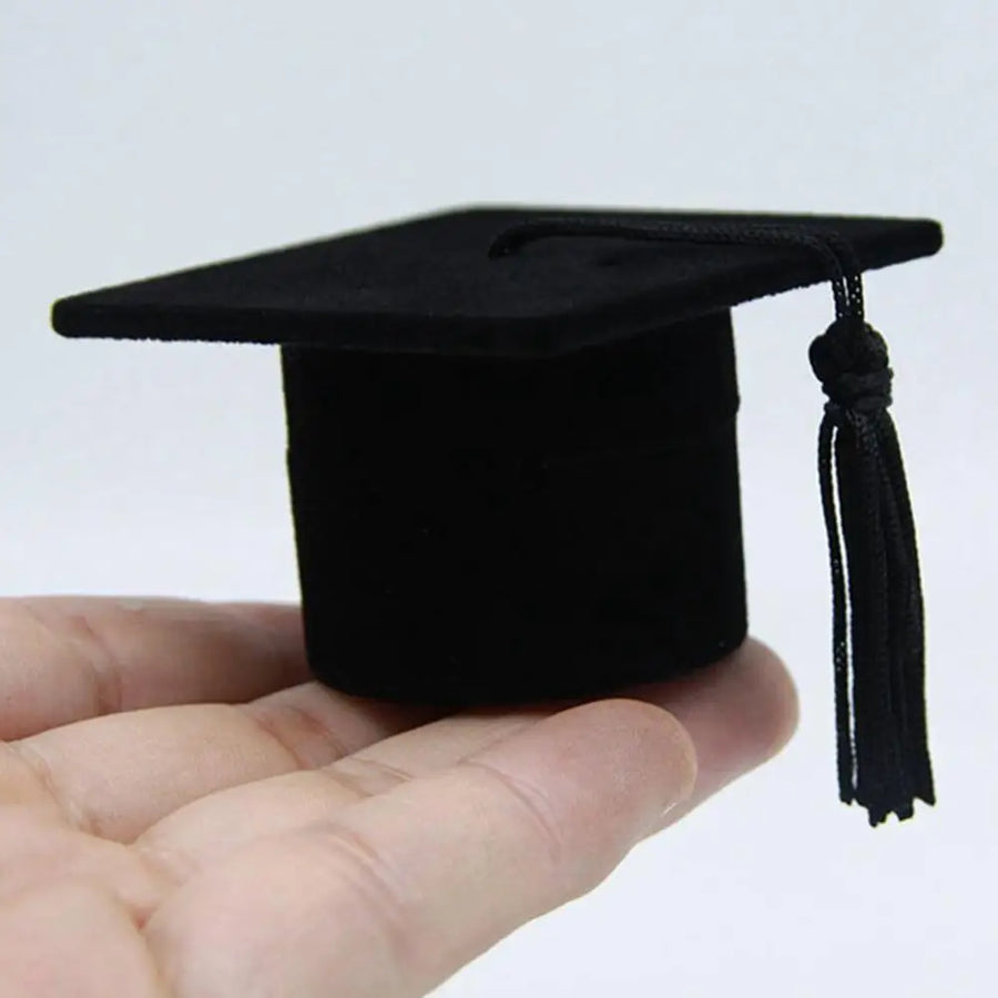 Graduation Cap Shaped Flannel Jewelry Ring Storage Box - Image 1