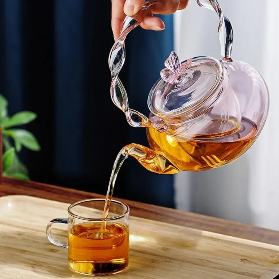Floral Lid Design Tea Infuser Glass Teapot - Image 4