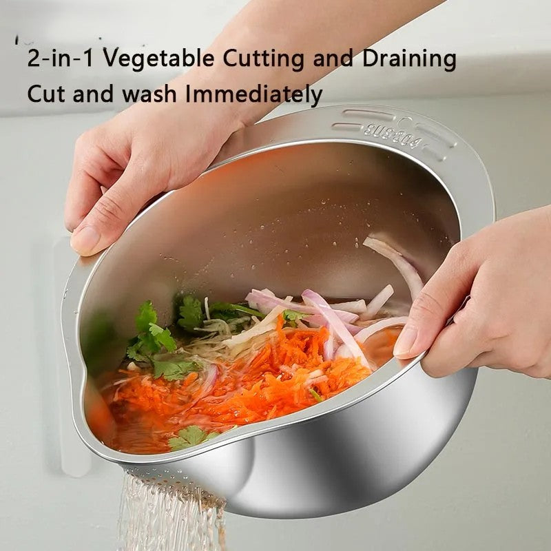 All-in-One Stainless Steel Kitchen Drain Slicer Bowl - Image 4