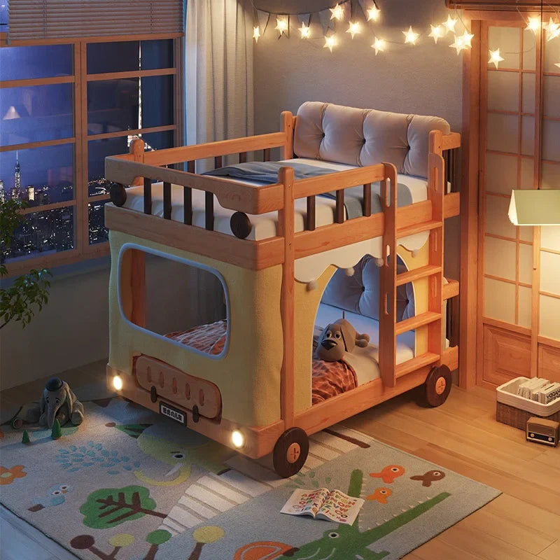 Cute Bus Two-Level Playhouse Wooden Bunk Bed - Image 0