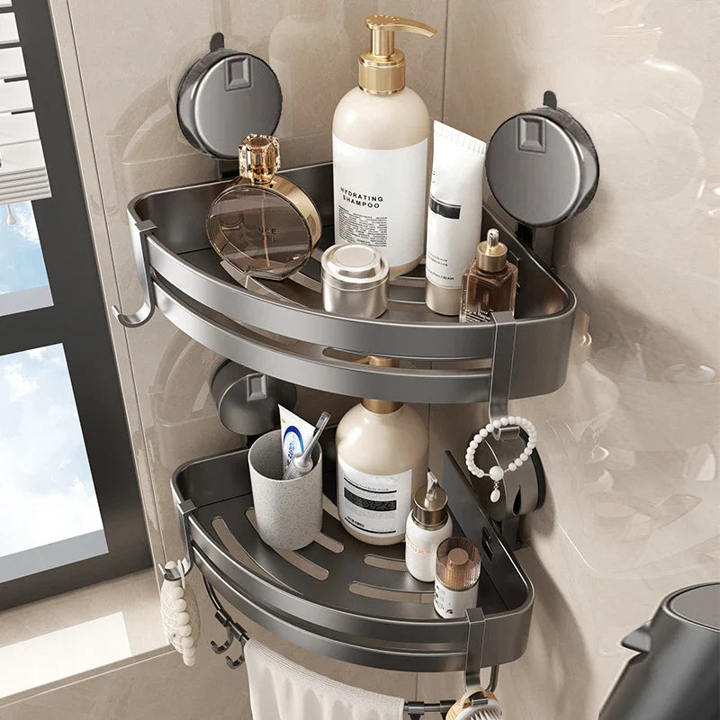 No-Drill Suction Powered Corner Bathroom Organizer - Image 1