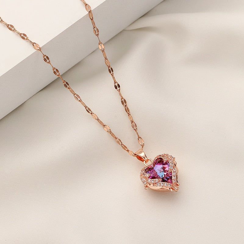 Ocean Heart Stainless Steel Zircon Necklace - Image 2