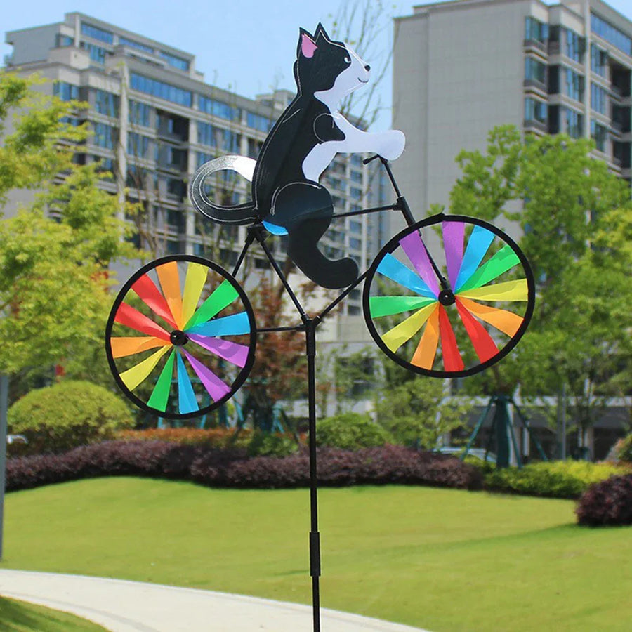 Rainbow Bicycle Cat Garden Decor - Image 1