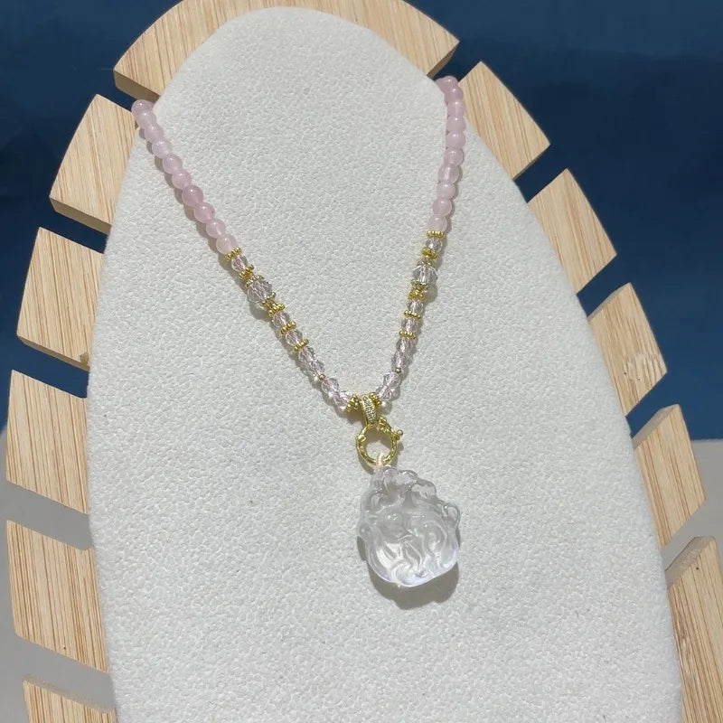 Vintage Style Rose Quartz Pendant Necklace - Image 2