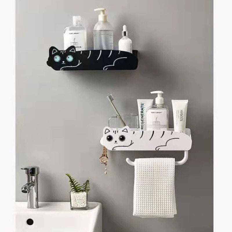Wall-Mounted Lazy Kitten Bathroom Organizer Shelf - Image 1