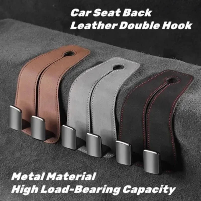 Double Hook Car Back Seat Organizer Leather Hooks - Image 1