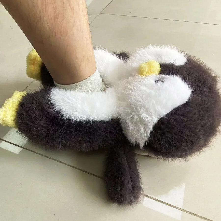Happy Penguins Plush Comfy Cozy Slippers - Image 1
