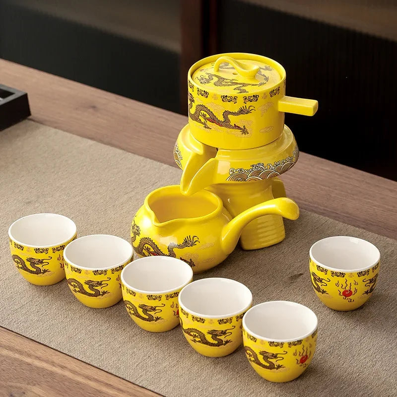 Royal Golden Porcelain Dragon Flow Tea Set - Image 1