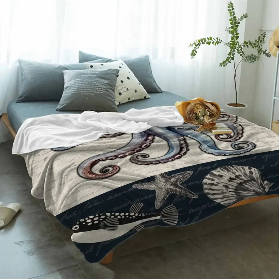 Octopus Shell Starfish Throw Blanket - Image 1