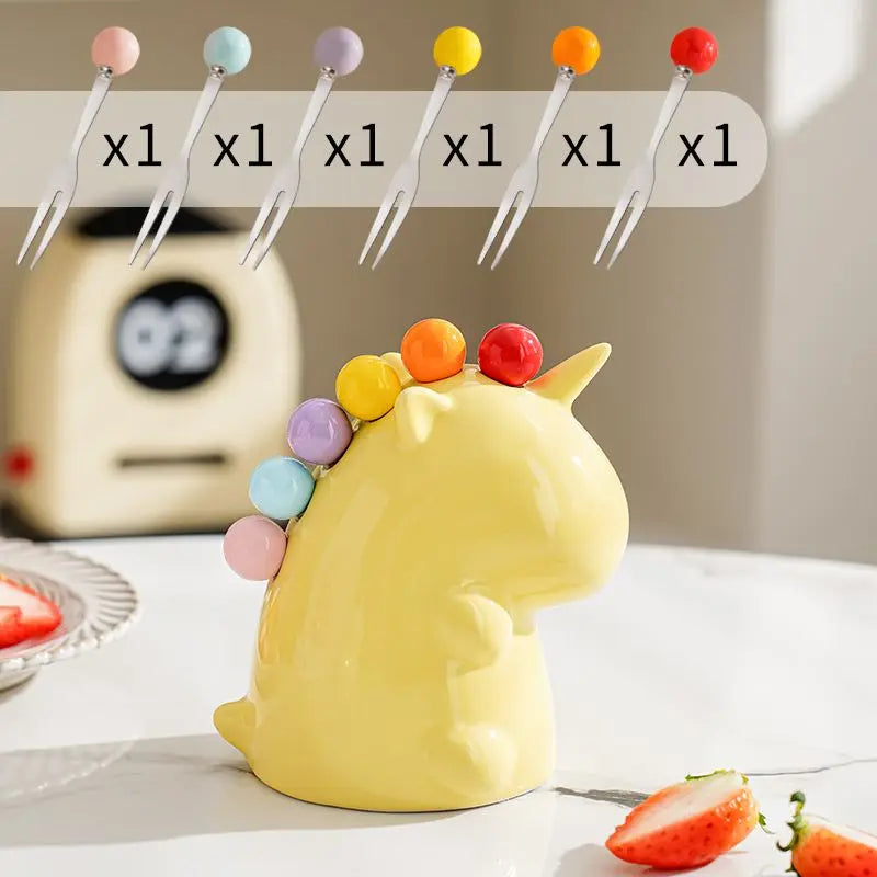 Ceramic Unicorn Stainless Steel Fruit Fork Set - Image 5