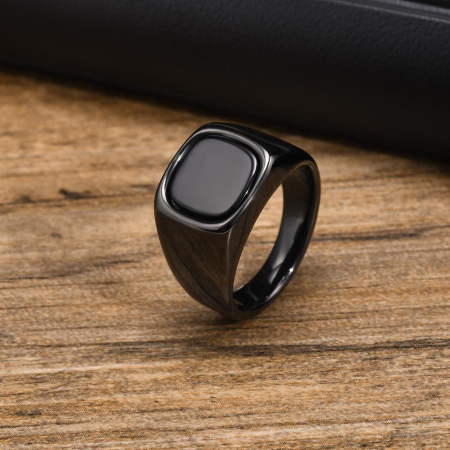 Black Storm Stone Stainless Steel Ring - Image 1