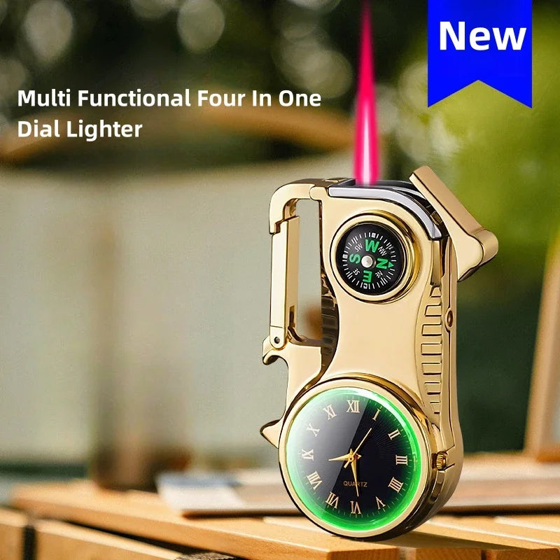 4in1 Windproof Metal Butane Compass Watch Keychain Lighter - Image 1