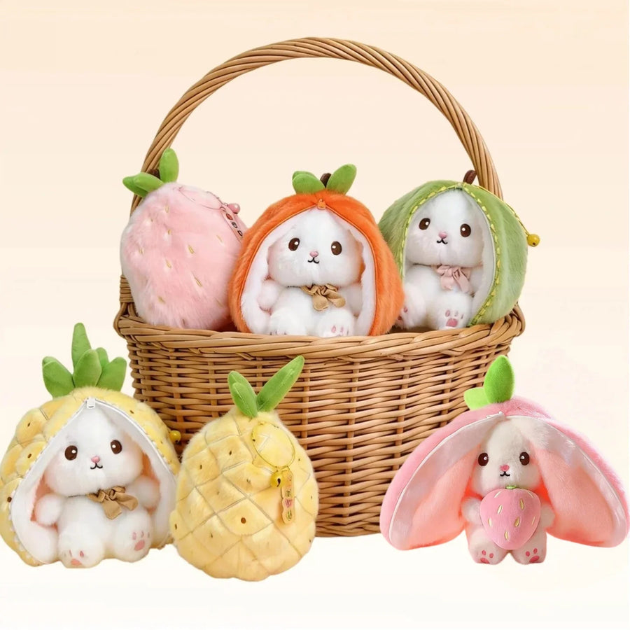 Peekaboo Basket Bunny Reversible Fruit Plush Toy