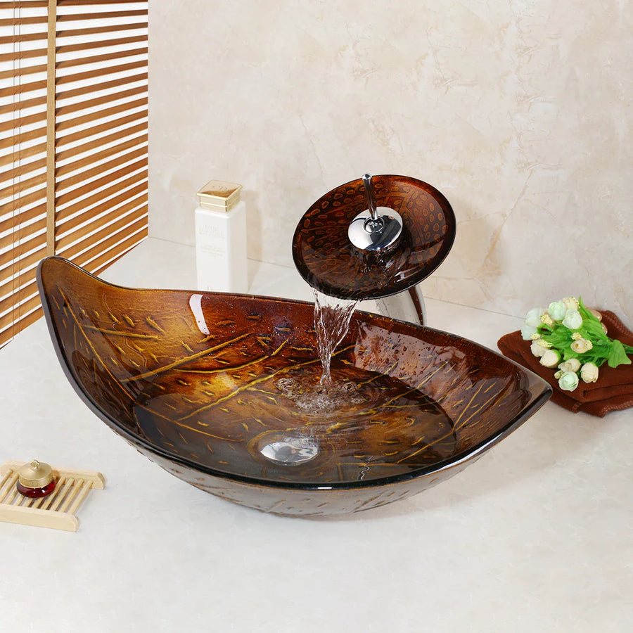 Oval Vessel Tempered Glass Waterfall Faucet Combo Sink - Image 7