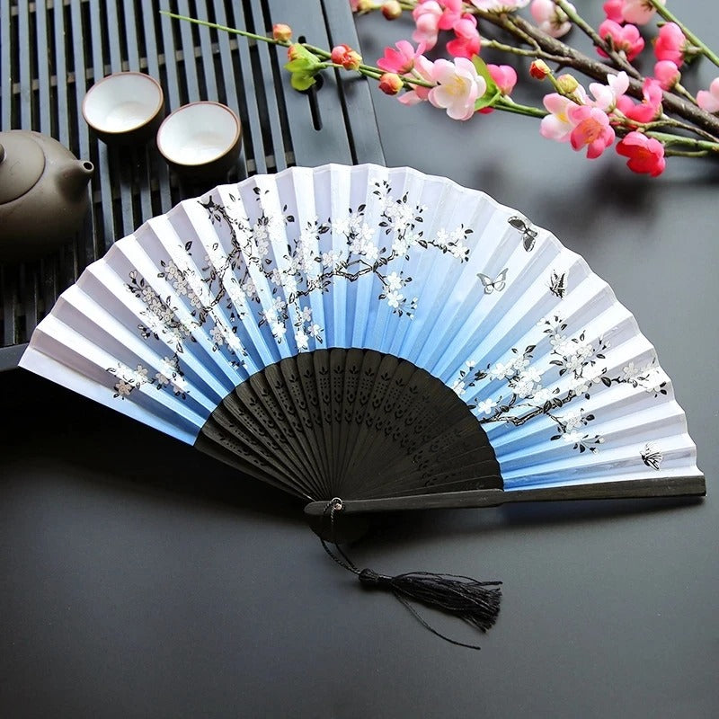 Traditional Japanese Style Floral Hand Fan - Image 0