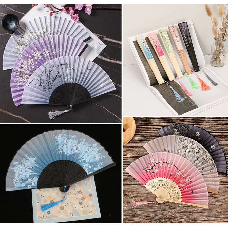 Traditional Japanese Style Floral Hand Fan - Image 1