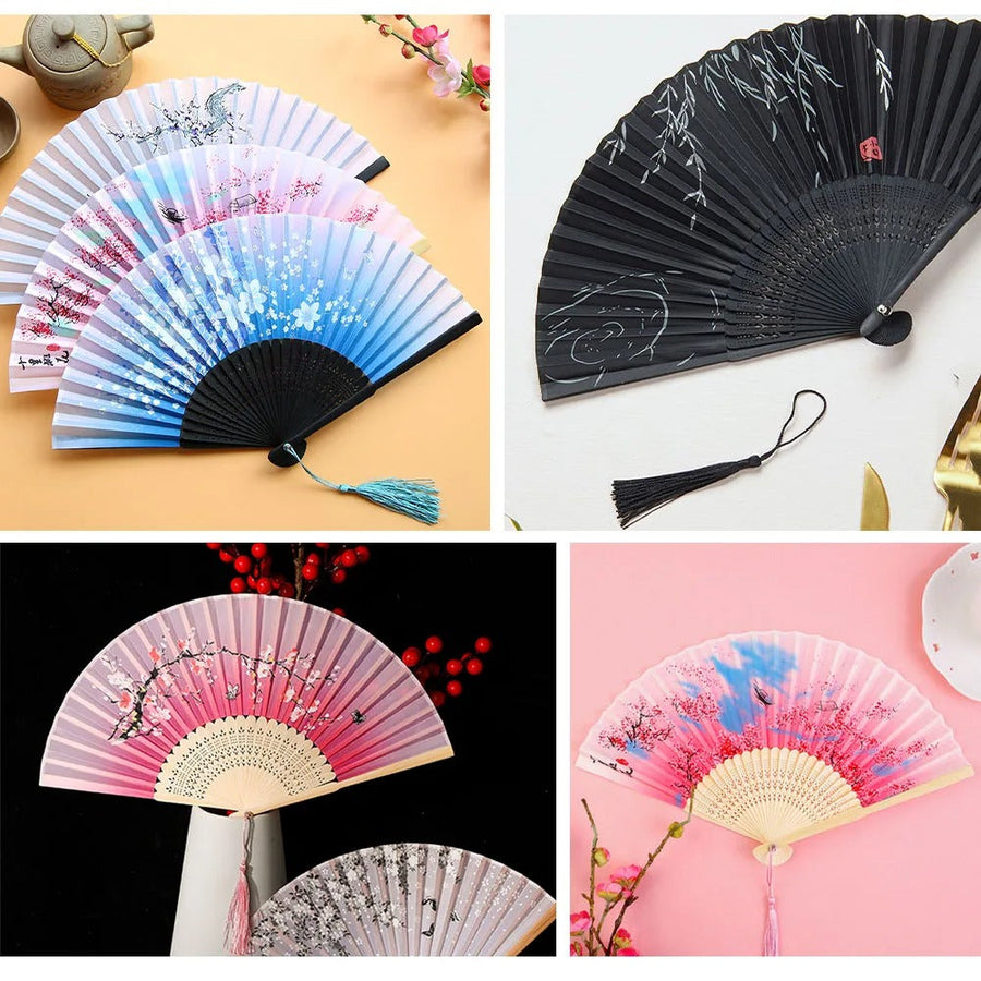 Traditional Japanese Style Floral Hand Fan - Image 2