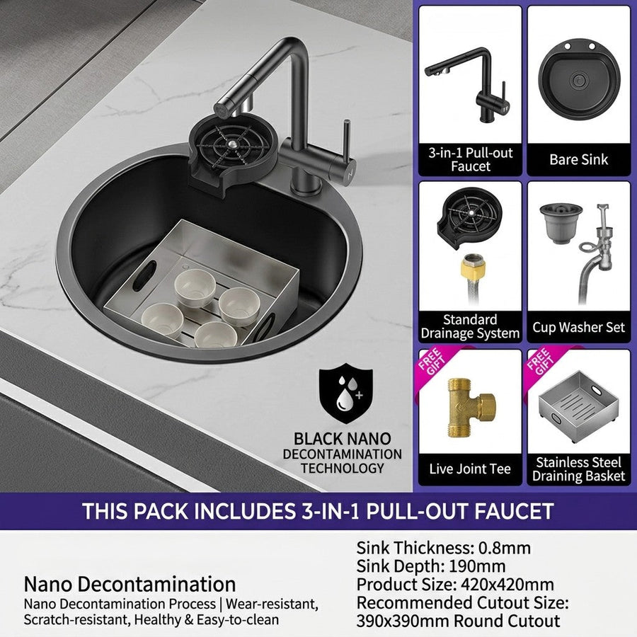Orbico Deep-Basin Round Stainless Steel Kitchen Sink - Image 3