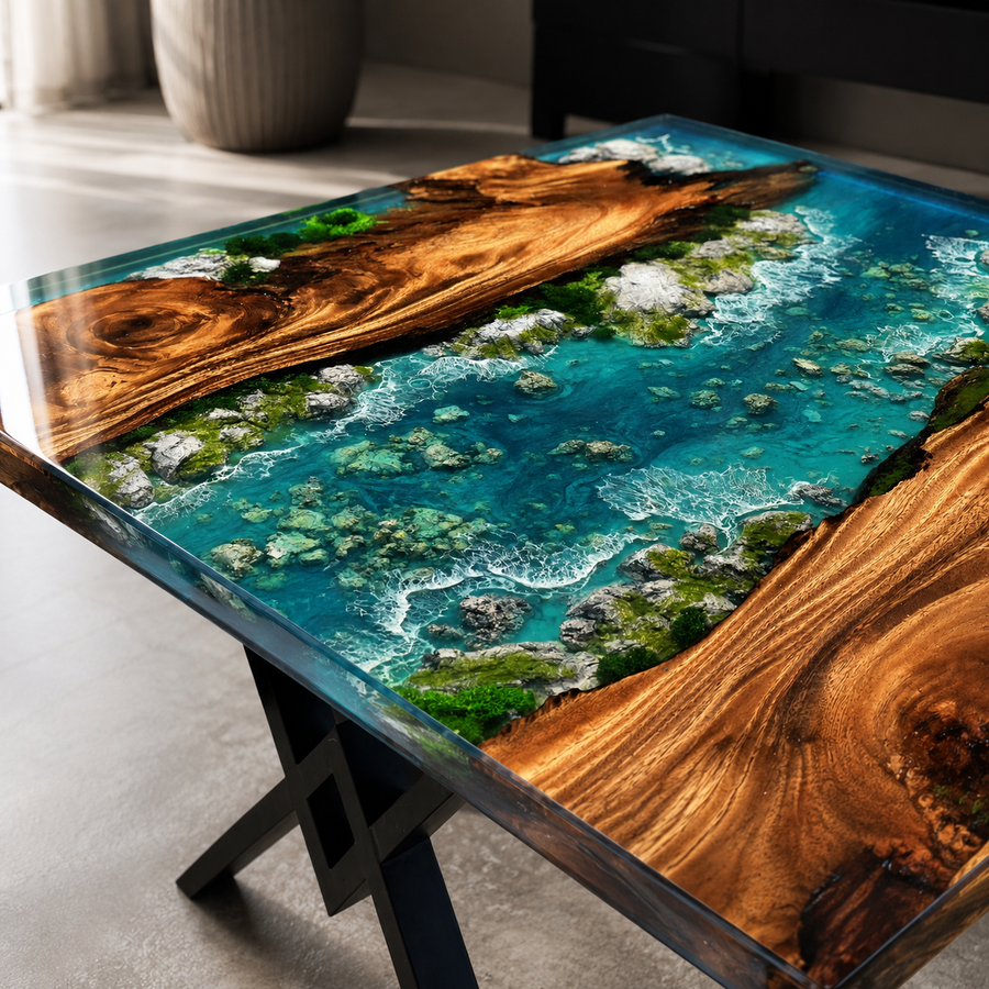 River Craft Handmade Wood Epoxy Artsy Table - Image 1