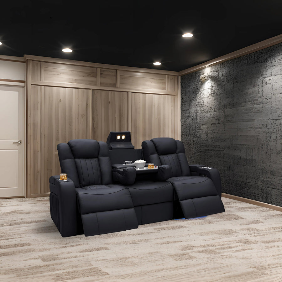 Leather Electric Power Reclining Cinema Sofa - Image 1