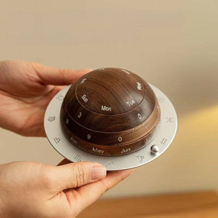 Cosmic Cycle Minimalist Rotating Wooden Calendar - Image 2