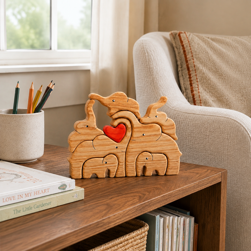 Big & Small Elephant Family Wooden Puzzle Decor