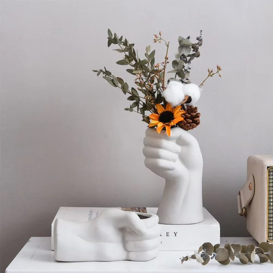 Artistic Hand Gesture Ceramic Tabletop Flower Vase - Image 0