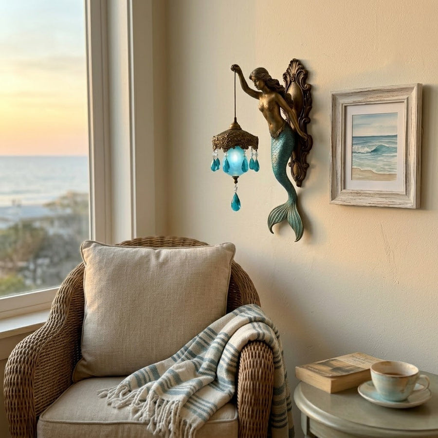 Sea Whisper Vintage Mermaid Themed Wall Lamp Decor - Image 0