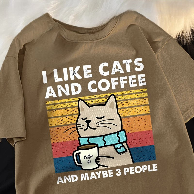 I Like Cats And Coffee And Maybe 3 People Funny T-Shirt - Image 5
