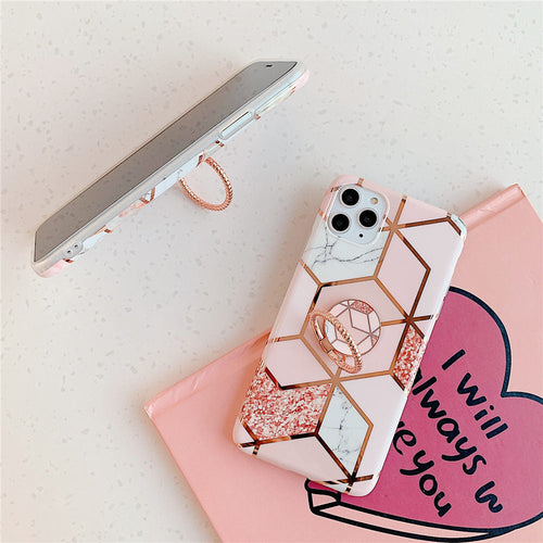 Golden Silver Finger Ring Holder Marble Iphone Cases - Image 0