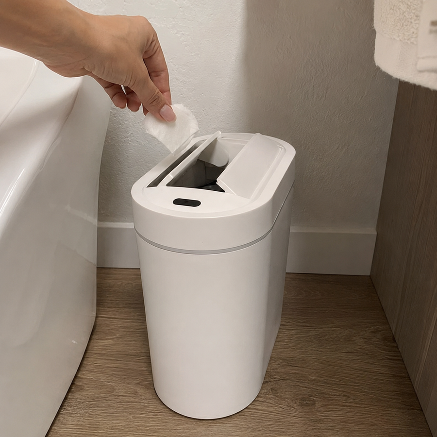 Clean Hands Touchless Slim Bathroom Wastebasket Bin
