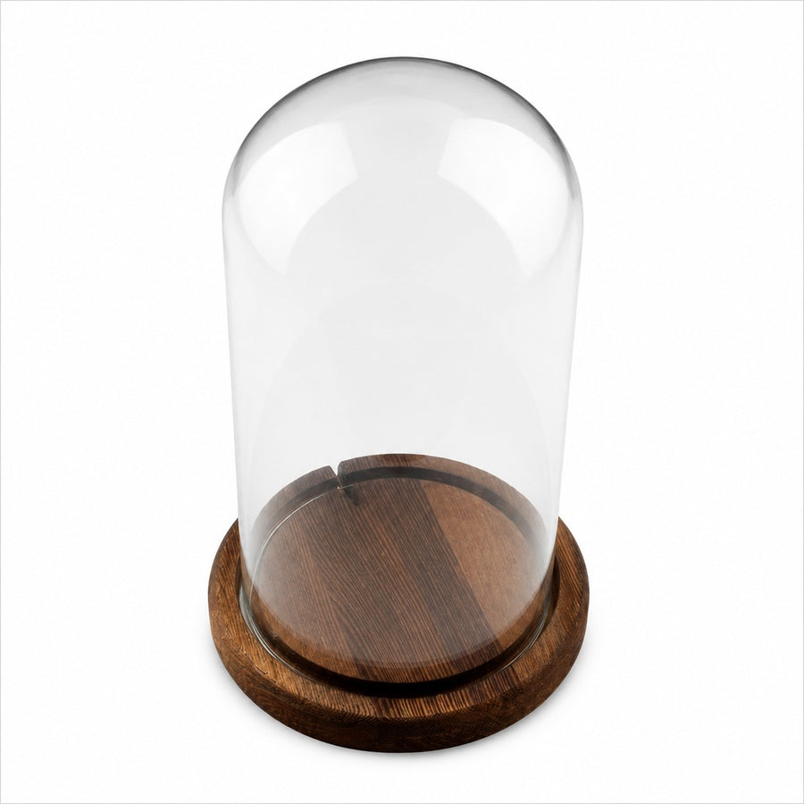 Christmas Cylinder Glass Dome Display with Wooden Base