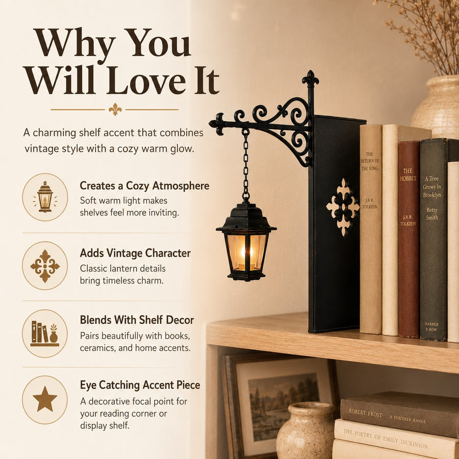 Ink & Glow Vintage Bookshelf Lantern Light
