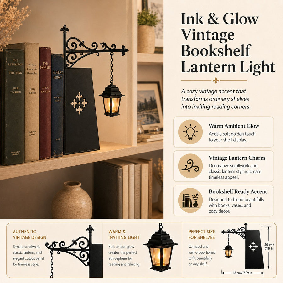 Ink & Glow Vintage Bookshelf Lantern Light