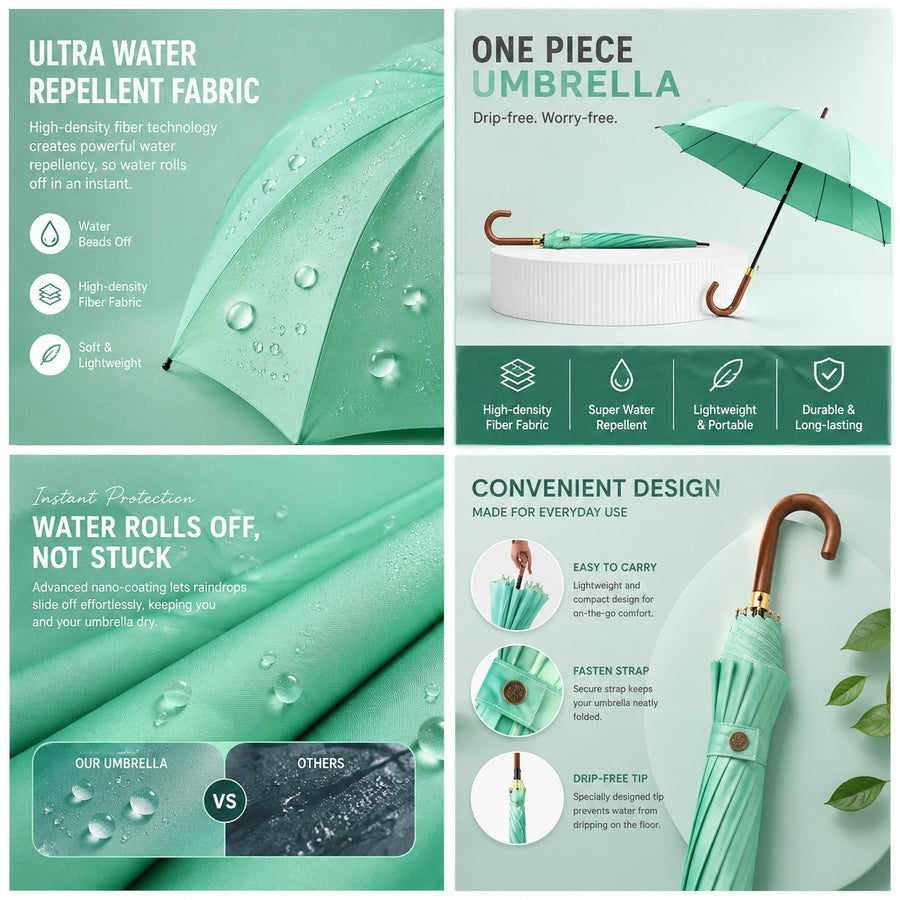 Lotus Bloom Long-Handle Rain Umbrella