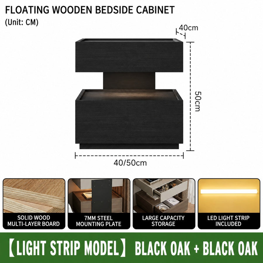Backlit Edge Modern Floating Wall Nightstand