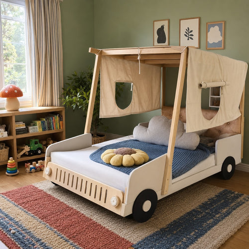 Adventurous Car Solid Wood Kids Bed