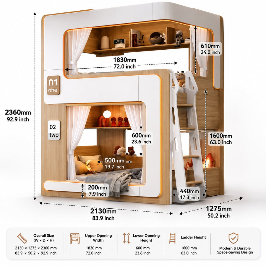 European Cute Room Modern Wooden Bunk LED Bed