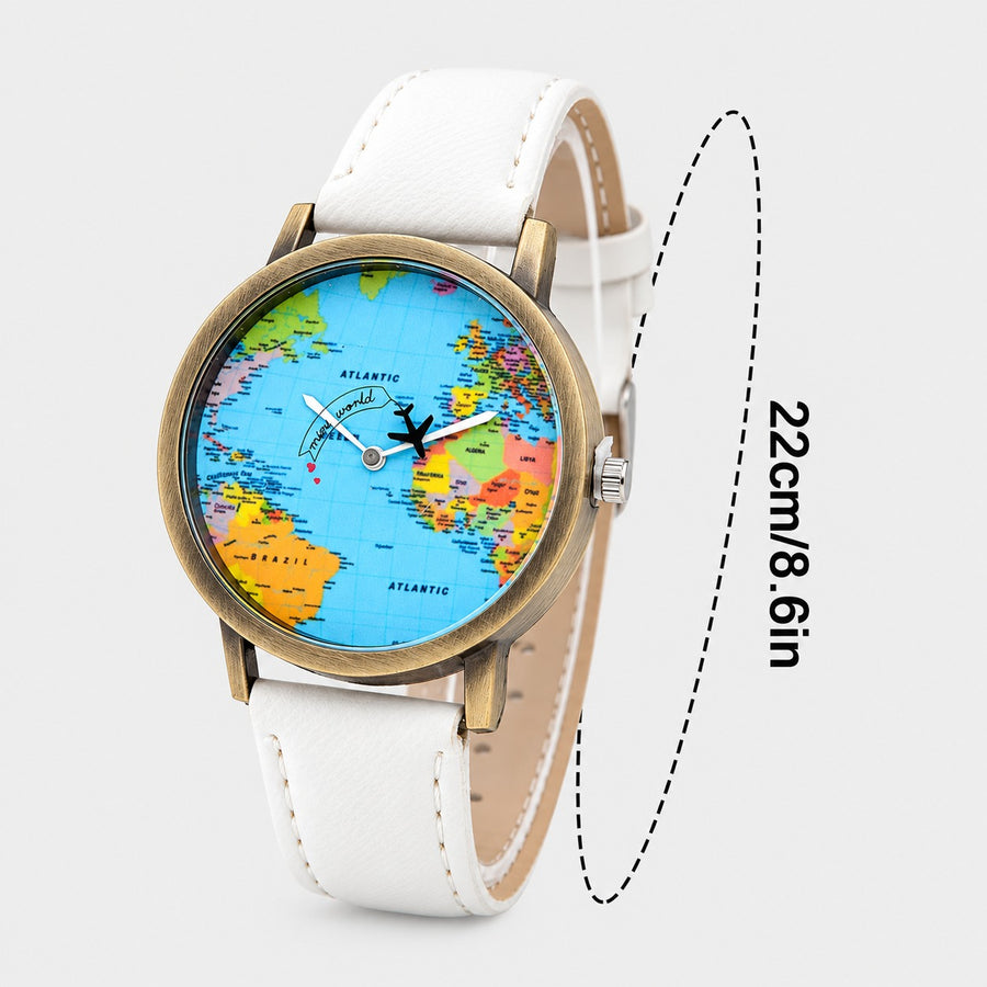Old Atlas World Map Dial Wristwatch