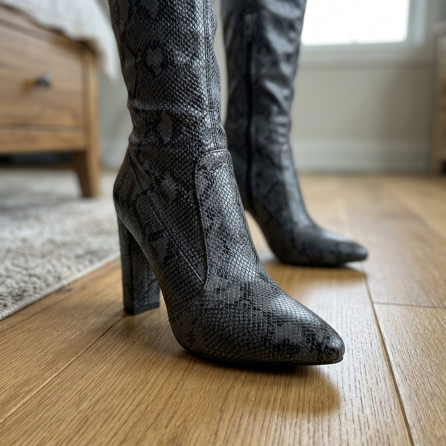 Super Thin Long Over the Knee Snake Skin Women High Heels