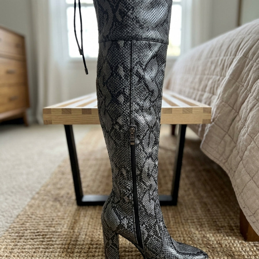 Super Thin Long Over the Knee Snake Skin Women High Heels