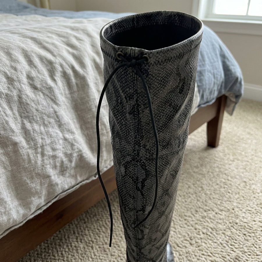 Super Thin Long Over the Knee Snake Skin Women High Heels