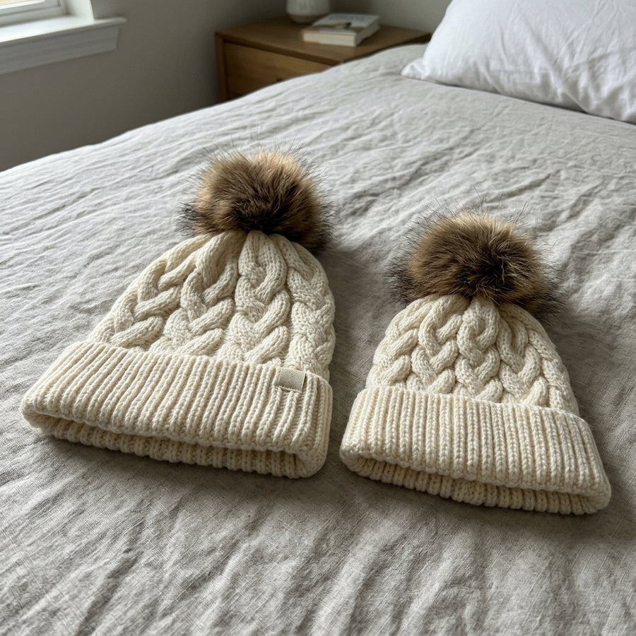 2Pcs Mom and Baby Warm Comfy Knit Hats