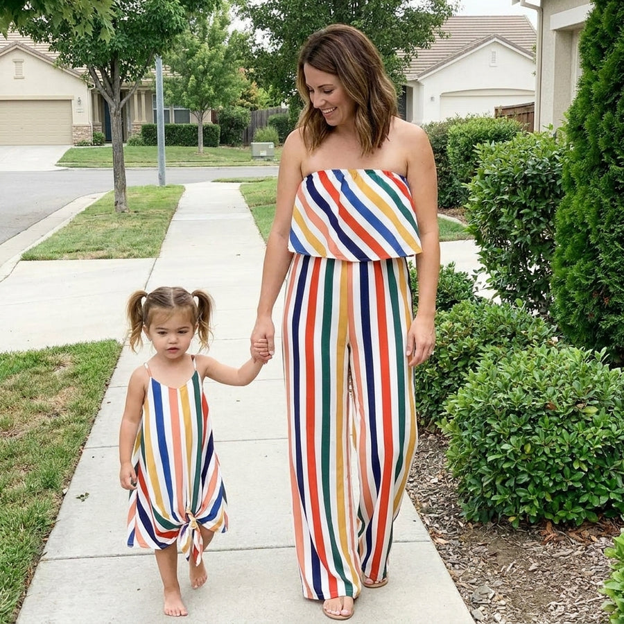 Strapless Rainbow Striped Mom-Daughter Matching Clothes