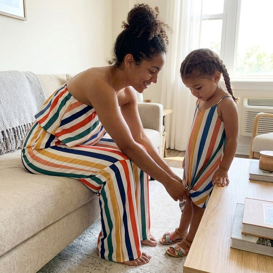 Strapless Rainbow Striped Mom-Daughter Matching Clothes